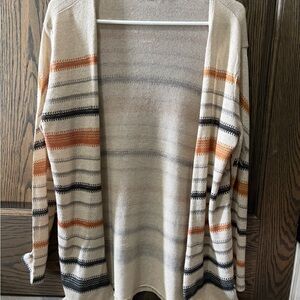 Elegant Striped Beige and Orange Cardigan
